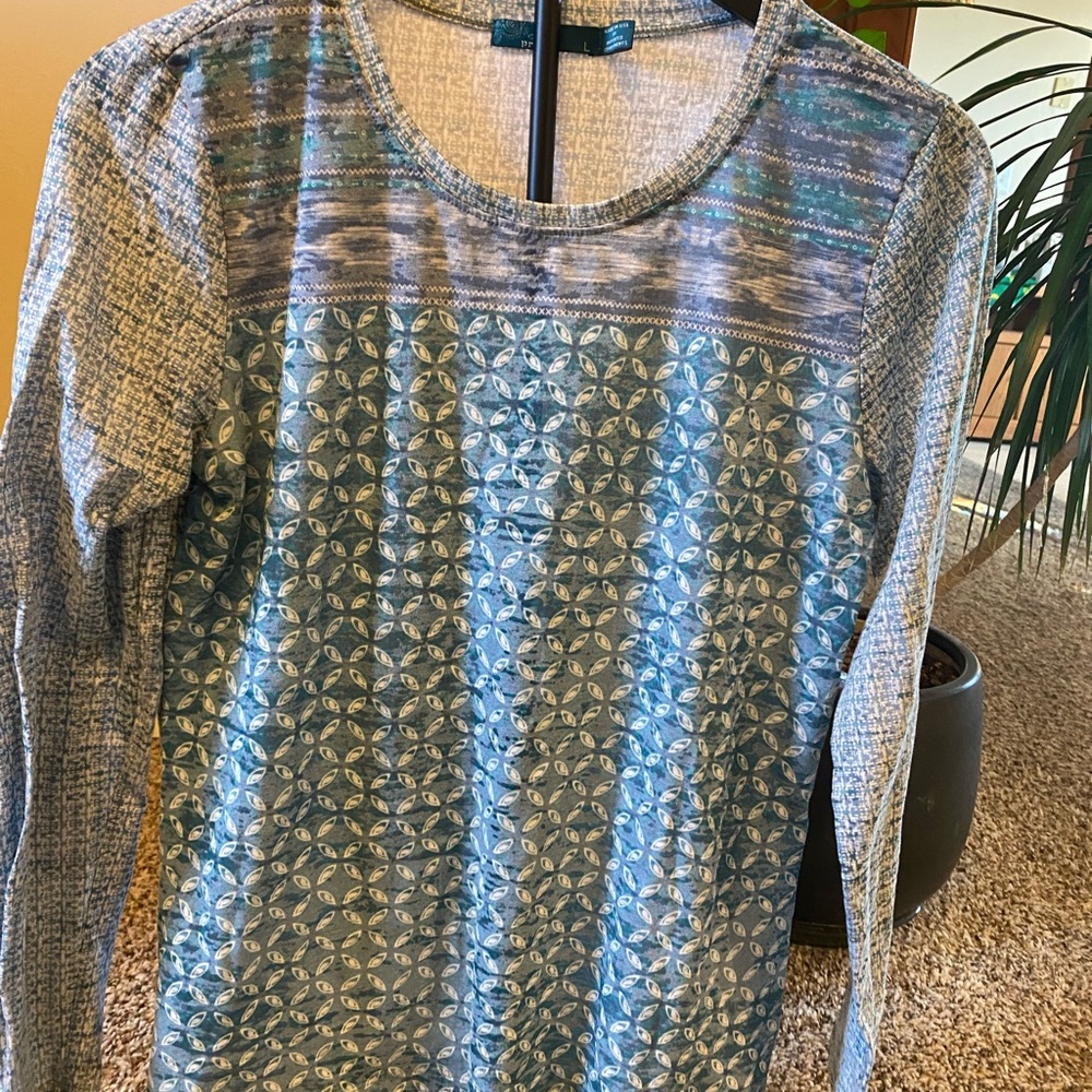 Prana Blue and White Patterned Top